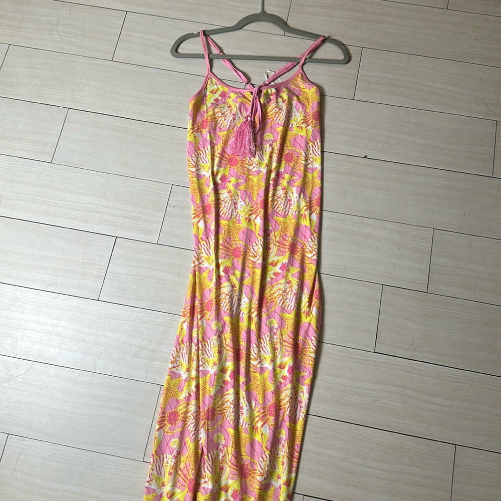 RESORTWEAR Macbeth Collection by Margaret Josephs long pink yellow maxi dress